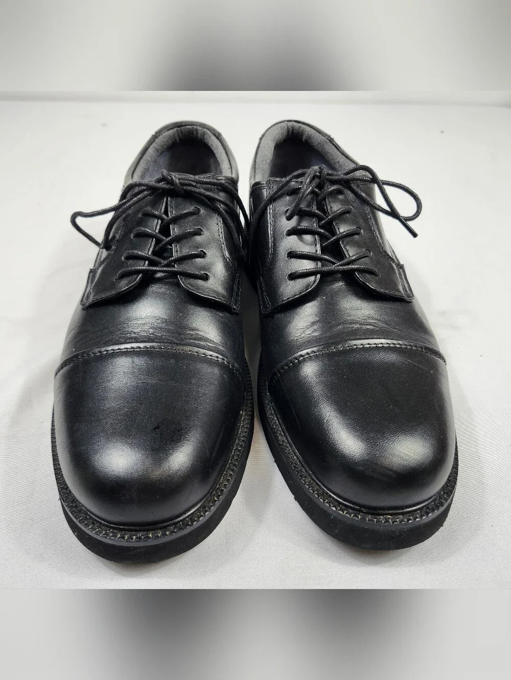 Dockers Mens 9 M Black Leather Cap-Toe Derby Shoes Lace Up